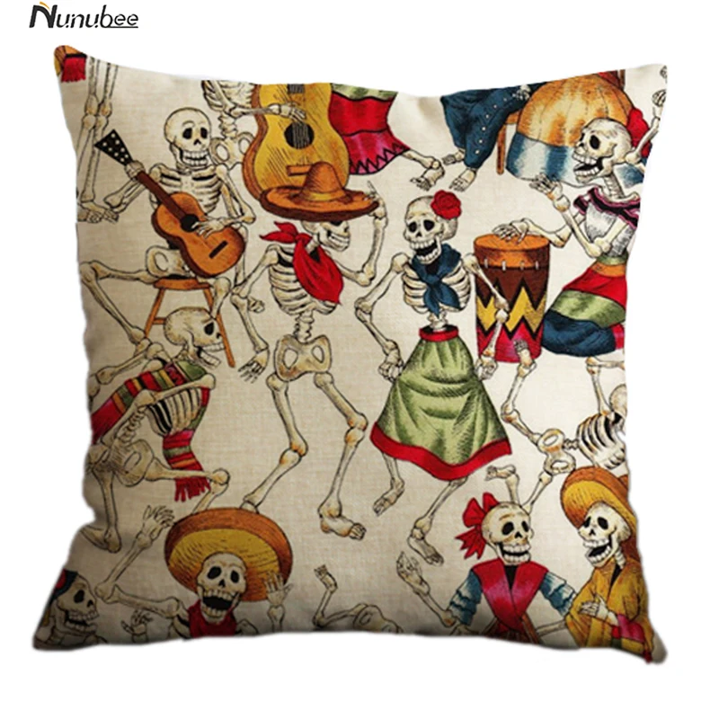 cushioncover linen cotton cushion halloween mexican skull pattern bed car sofa throw pillows home decorative pillowcase