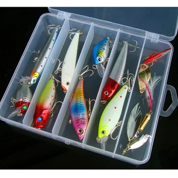 

Fishing Lure Kit Minnow VIB Popper Pencil VIB Spoon Spinner Bait 10 Pieces Set Glow Freshwater Catch Tackle