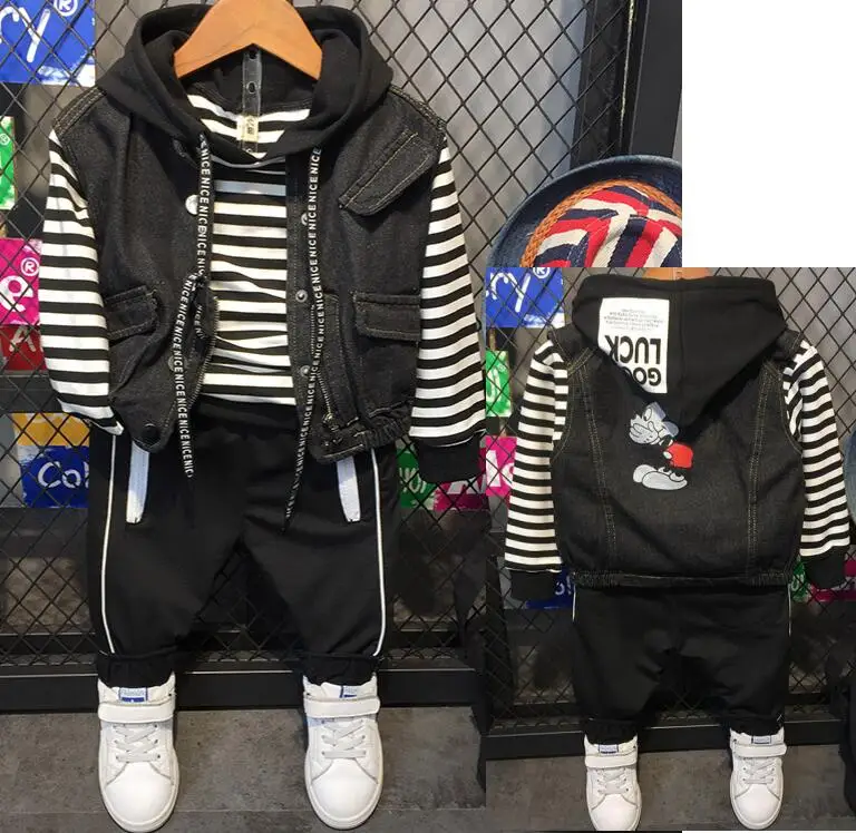 Детская одежда, толстовка с длинными рукавами для маленьких мальчиков+ ковбойский жилет+ штаны, комплект из 3 предметов, модная детская одежда, спортивный костюм для мальчиков 2-6 лет