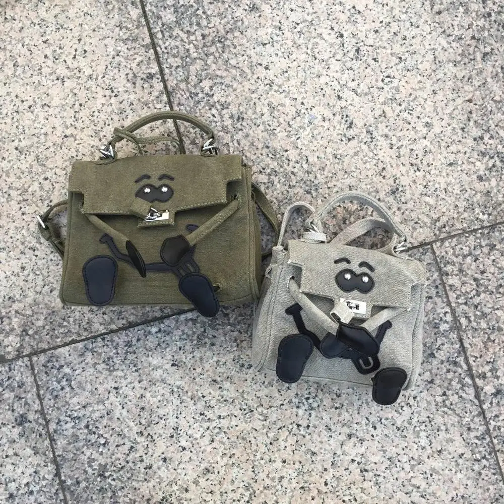 

Military Canvas Women Portable Bags High Quality Black Green Satchel Bags Japanese Graffiti Handbags Luxury Smile Platinum Bags