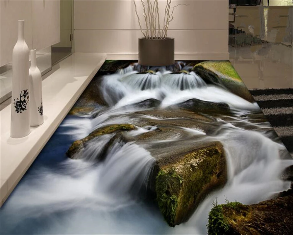 beibehang papel de parede 3d wallpaper Custom Fashion Wallpaper streams waterfalls scenery living room bathroom 3D floor tapety