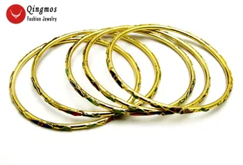 

Qingmos Wholesale 5X Handwork China Feature Gold Enamel Bangle Cuff Cloisonne Bracelet for Women Fine Jewelry bra435 Free Ship