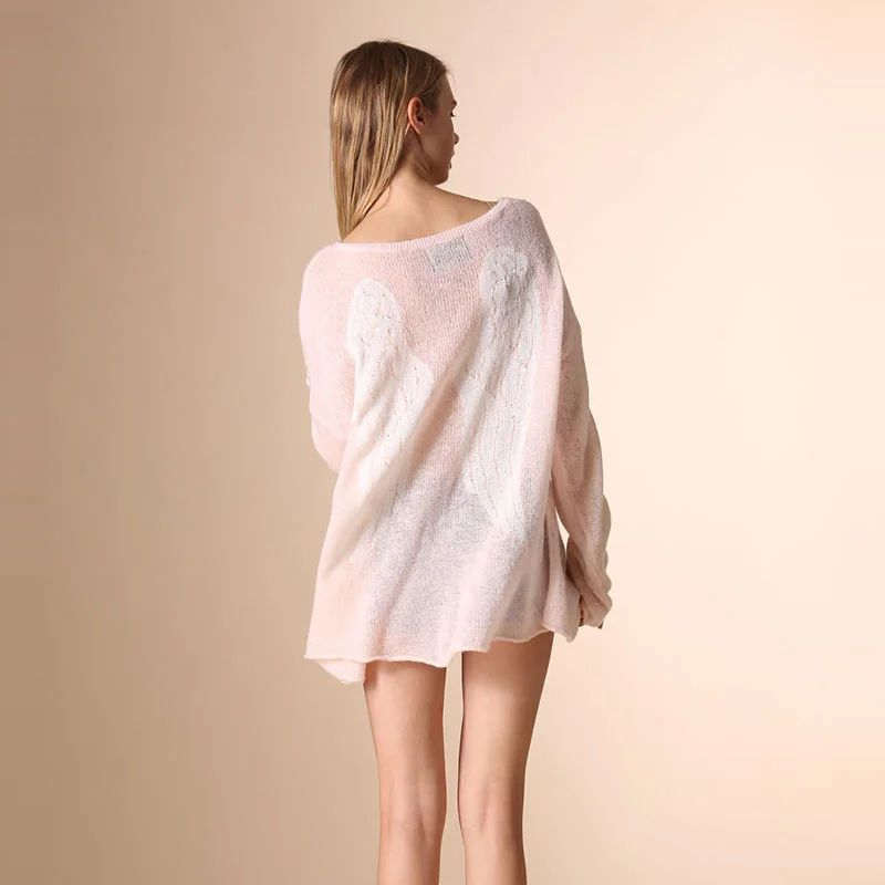 

European Style Women Clothing Classic Brand Loose Angel Wings Sweater Pullovers Sexy Knitted Oversized Sweaters Tops Blouses
