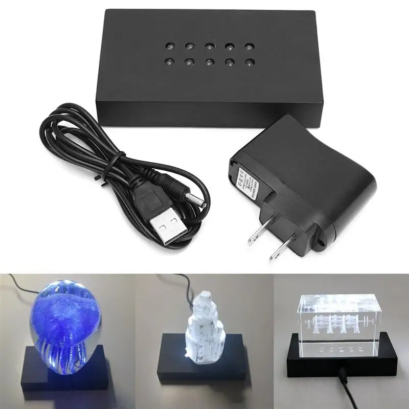 Пластик 10 светодиодный белый кристалл дисплей дизайнерская лампа основания USB ночник лампа подставка адаптер переменного тока США штекер 11x6x2 см