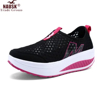 

NAUSK Women's Walking Shoes Casual Sport Fashion Height Increasing Woman Loafers Breathable Air Mesh Swing Wedges Sneakers