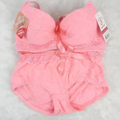 Fashion summer thin cup women bra duoble cup gather breast super push up bra with briefs soft sexy bra with panty lace bra and panty sets Bra & Brief Sets