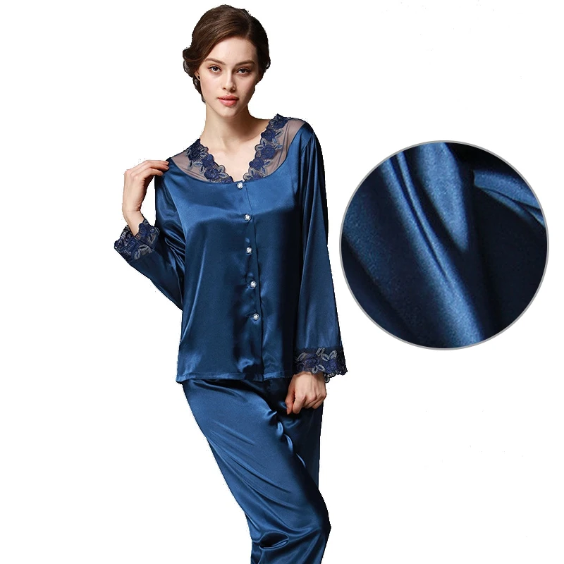 Новая шелковая пижама одежда для сна женская Женская Hoimewear с длинными рукавами