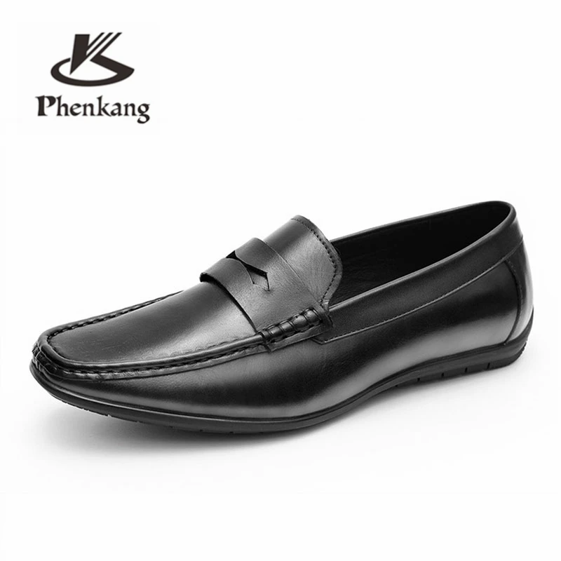 Phenkang Men Leather Summer Casual Shoes Male Sneakers loafer Mens Slip On Coffee Men's Genuine Leather Loafers Driving Shoes