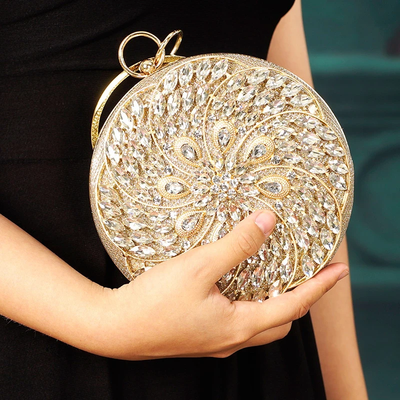 

Women Wristlets Clutches Bags Crystal Circle Luxury Handbags Evening Wedding Bridal Purse Ladies Small Crossbody Shoulder Bags