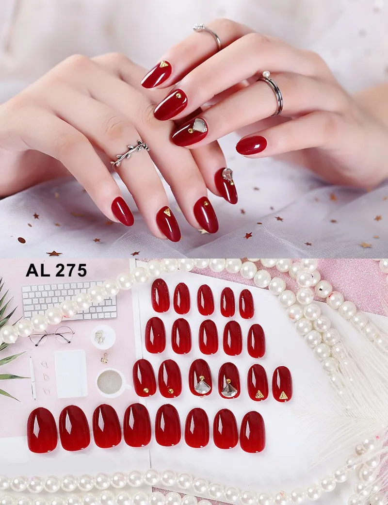 Gradual Wine Red Color with Star and Moon Pendant 3D Fake Nails Japanese  Bride False Nails 24PCS Lady Full Nail Tips - Walmart.com