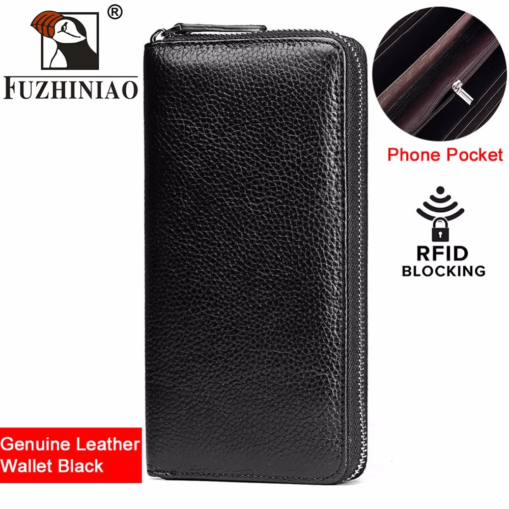 

FUZHINIAO Men Wallet Clutch Genuine Leather Brand Rfid Wallet Male Cell Phone Clutch Bag Long Coin Purse Portomonee Magic Perse