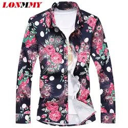 LONMMY L-6XL цветочный Мужская рубашка 65% хлопок брендовая одежда camisa социальных с длинным рукавом Мужская классическая рубашка цветок slim fit 2018