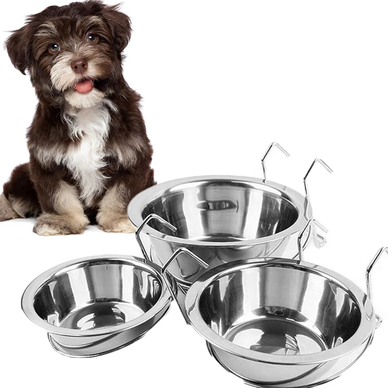 2019 font b Pet b font Stainless Steel Hang on Bowl Metal Dog Bowl Rabbit Bird