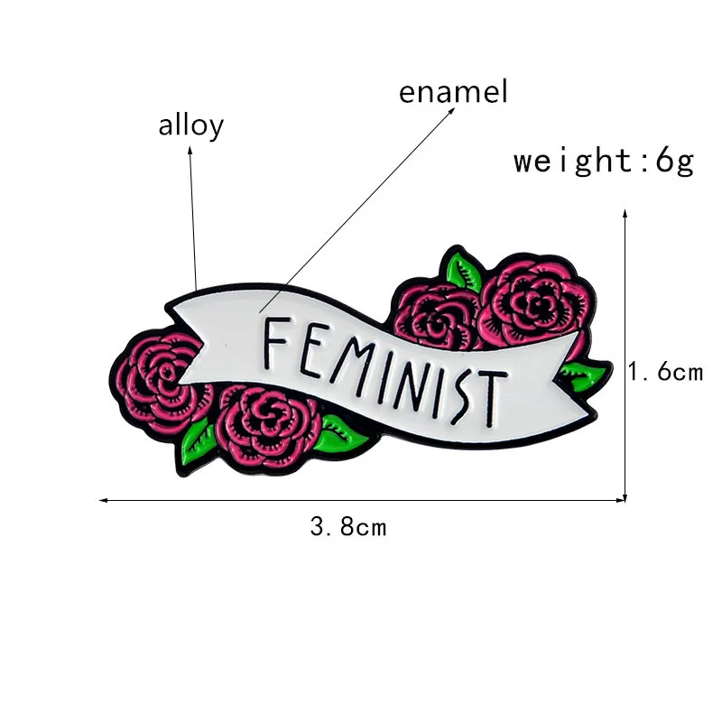 Feminist enamel pin girl power pins brooch flower badge