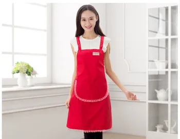 

1PC Apron Women Kitchen Restaurant Bib Cooking Bib Front Lace Apron Dress With Pocket Thicken Double Waterproof Korean LB 401