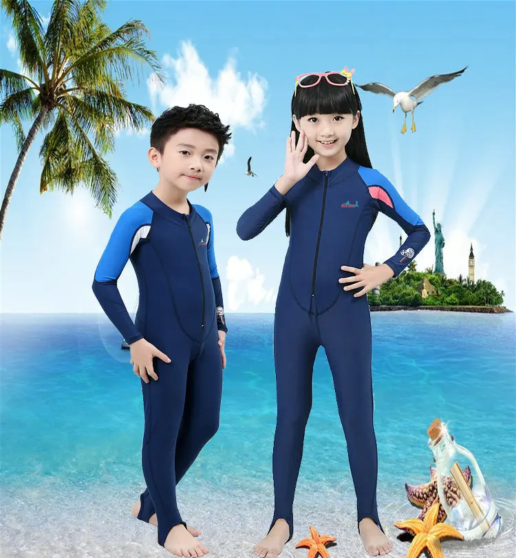 Girls Boys Kids Diving Dive Wetsuit Surf Suit Full Long Sleeve Swimwear UV 