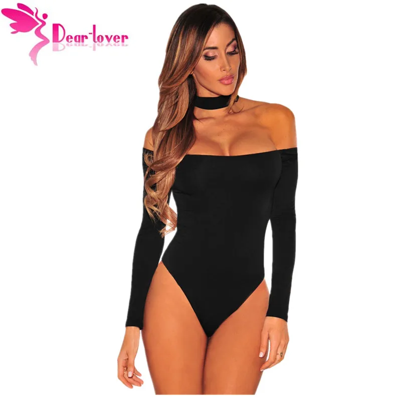 Dear Lover Bodysuits Women Long Sleeve Tops Black Choker Off Shoulder Autumn One Piece Bodycon