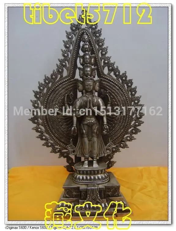 

Solemn Tibetan Buddhist bronze coated silver Kwan Kuan Guan Yin Buddha statue Bronze Finish Buddha Healing Statue