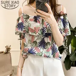 Blusas mujer de moda 2019 шифоновая женская блузка топы плюс размер 3XL-4XL Топ для женщин женские топы Цветочные оборки 4868 50