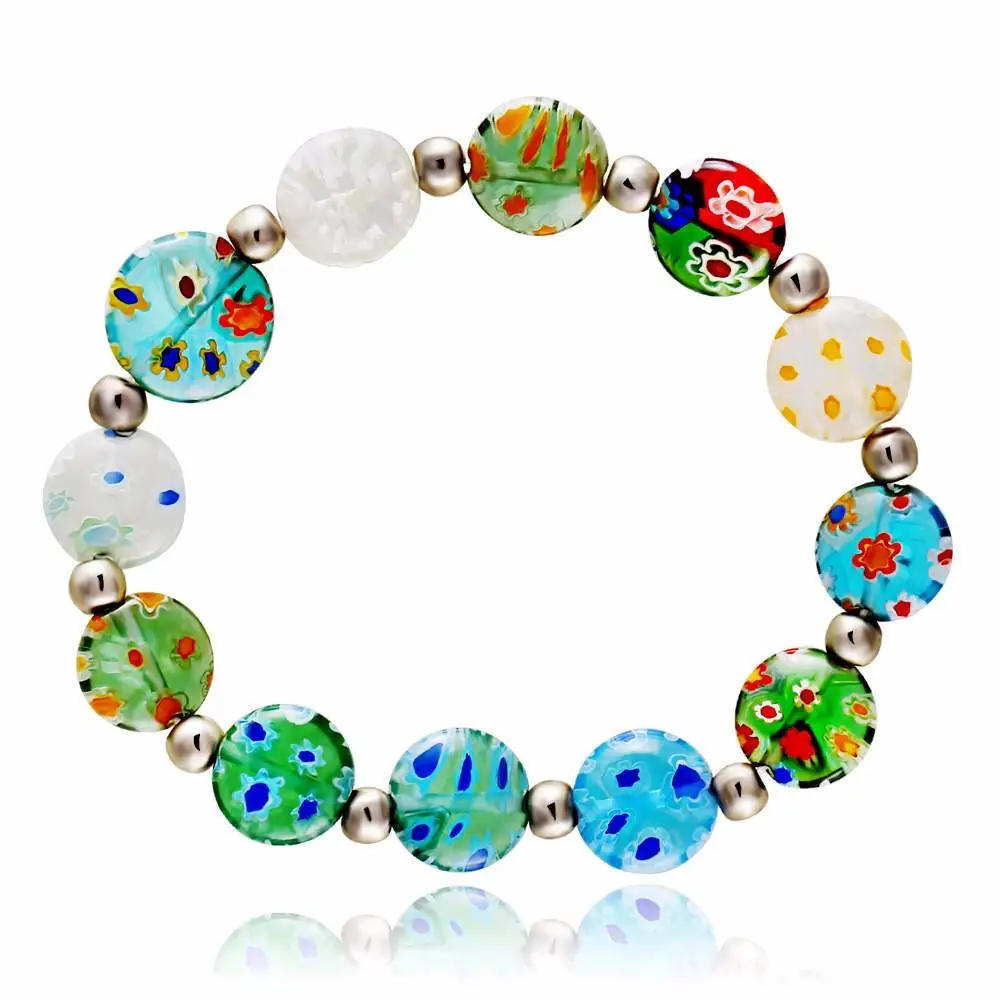 

LNRRABC 2018 new Bead Millefiori Mixed Glass Colors Bracelet Stretch Venetian Sale Murano Lampwork Beaded pulseira feminina