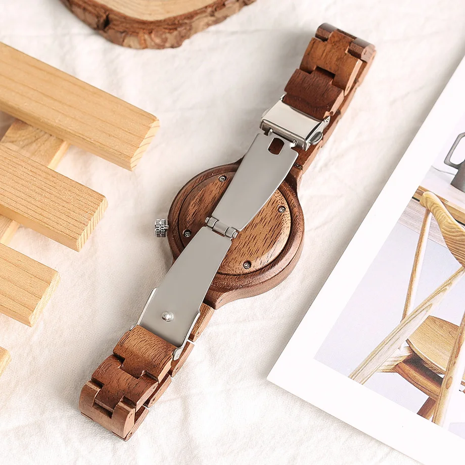 Creative Handmade Full Wooden Watches Women Round Slim Simply Dial Quartz Wood Watch Ladies Natural Fashion Timepieces           (12)