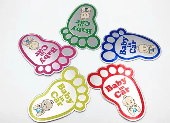 

500pcs Aluminum Alloy Baby in Car Foot Style Reminders Stickers Decorations Baby in Car Hot Remind Car Exterior Decals Emblems