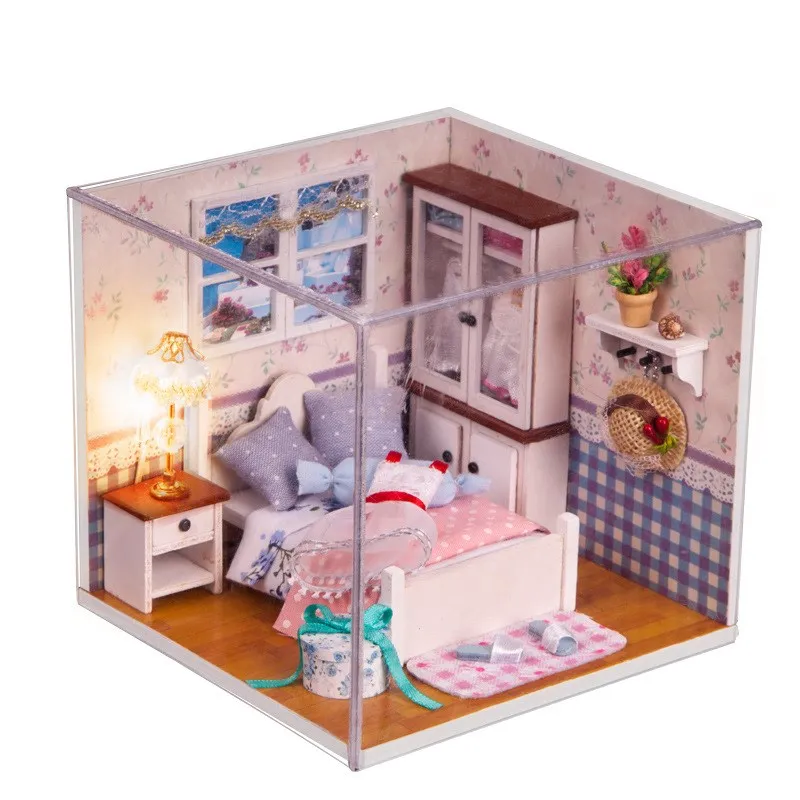 

ZWX015 DIY children's doll houses mini color small bedroom small house model assembly 3D Miniaturas doll houses educational toys