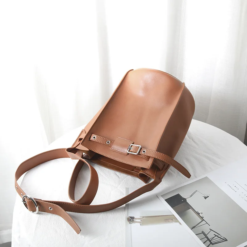 Fashion luxury brand star with the Genuine Leather bucket bag simple soft surface buckle belt decoration women messenger bags