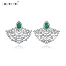 LUOTEEMI дизайн, изысканные веерообразные серьги-гвоздики для женщин, Свадебные вечерние Роскошные CZ три цвета, ювелирные изделия, Brincos, Рождественский подарок