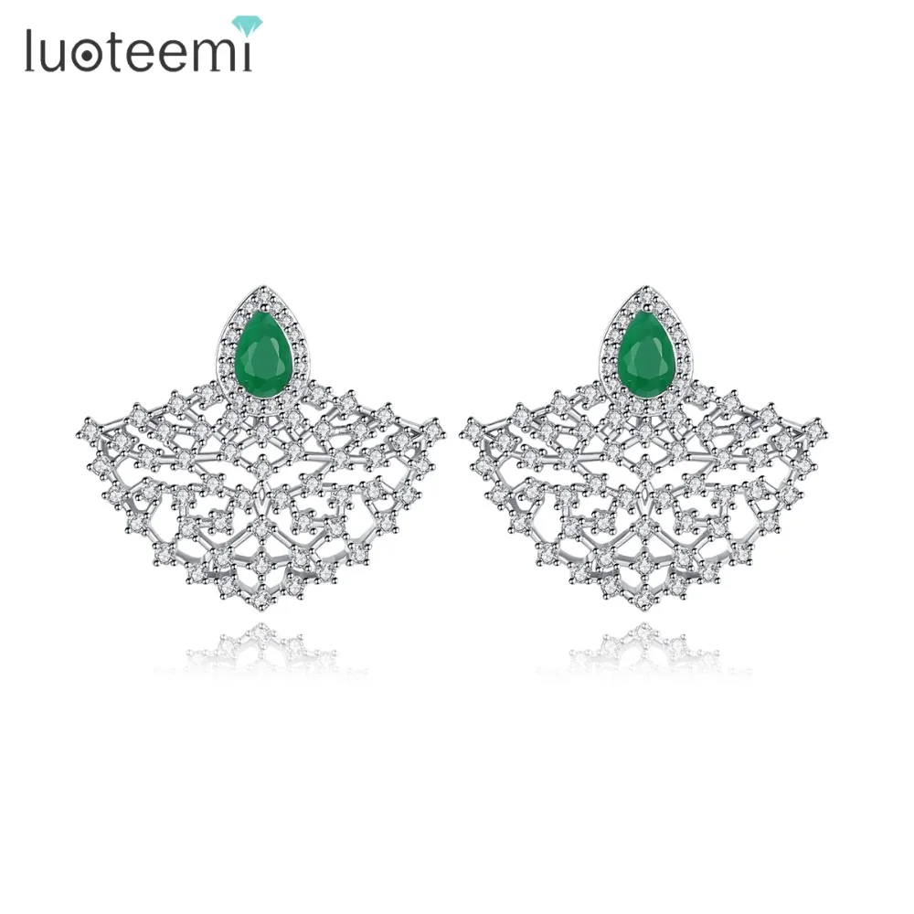 

LUOTEEMI Design Exquisite Fan-shaped Stud Earrings for Women Wedding Party Luxury CZ Three Colors Jewelry Brincos Christmas Gift