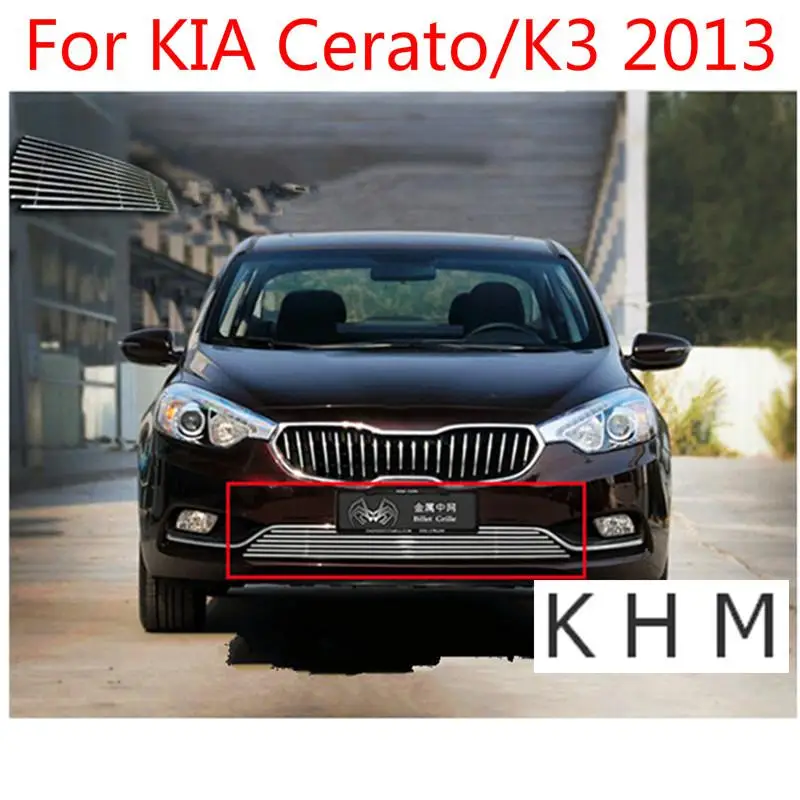 Для KIA Cerato/K3 2013 Высококачественная передняя решетка из нержавеющей стали вокруг отделки гоночных грилей отделка автомобиля-Стайлинг - Цвет: Серебристый