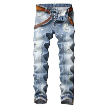 

MORUANCLE Men's Hi Street Ripped Painted Jeans Pants Streetwear Distressed Printed Denim Trousers With Holes For Male Straight