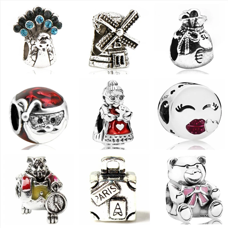 

Btuamb New Arrival Grandma Teddy Bear Crystal Mickey Beads Fit Original Pandora Bracelets Necklaces for Women Making Jewelry