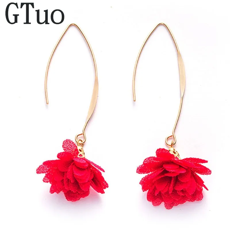 

NEW Rose Romantic Earrings for Women Girl Gift Tassel Flower Drop Earring Pendientes Mujer Moda 2018 Long Statement Earring
