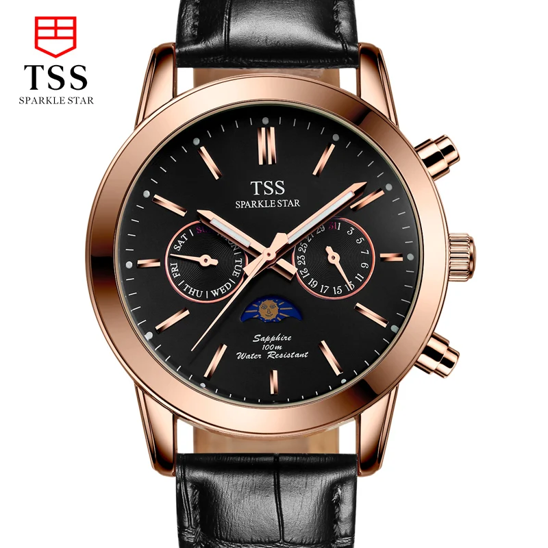 

TSS Moon phase Astronomical chronograph stars men's watches quartz watch waterproof steel luminous business fashion watch men