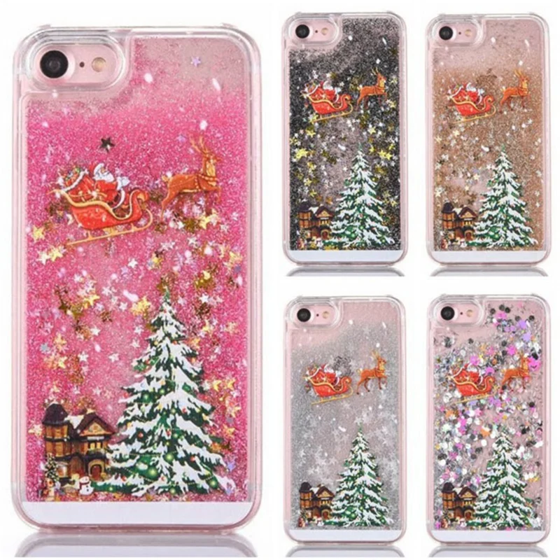 

Christmas Tree Santa Claus Quicksand Glitter Stars Phone Case For iPhone XS XR XSMAX 6 6S 7 8 Plus X Back Cover Gifts Coque