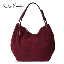 Nico Louise Women Real Suede Leather Hobo Bag New Design Female Leisure Large Shoulder Bags Shopping Casual Handbag Sac Purse