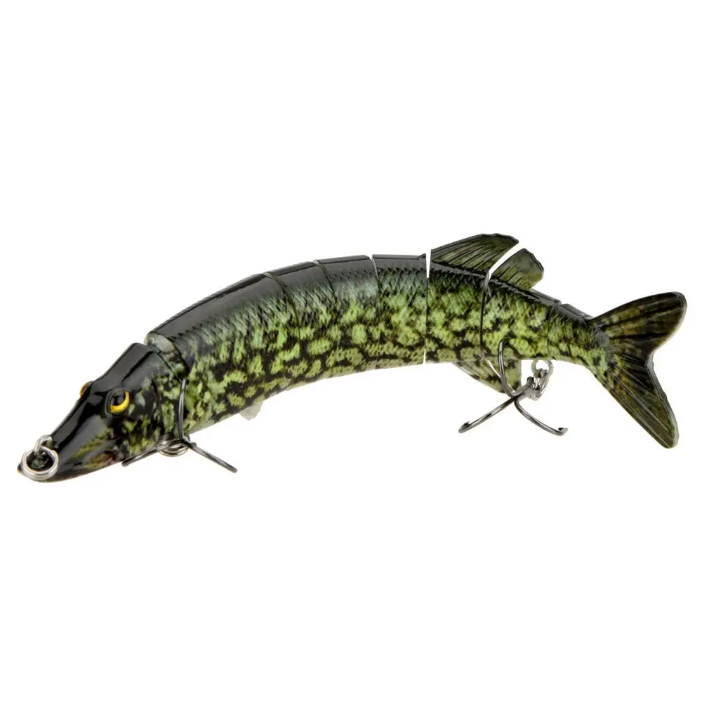 

New 20cm 40g Lifelike Multi-jointed 8-segement Pike Muskie Fishing Lure Swimbait Crankbait Hard Bait Fish Hook Tackle ArmyGree