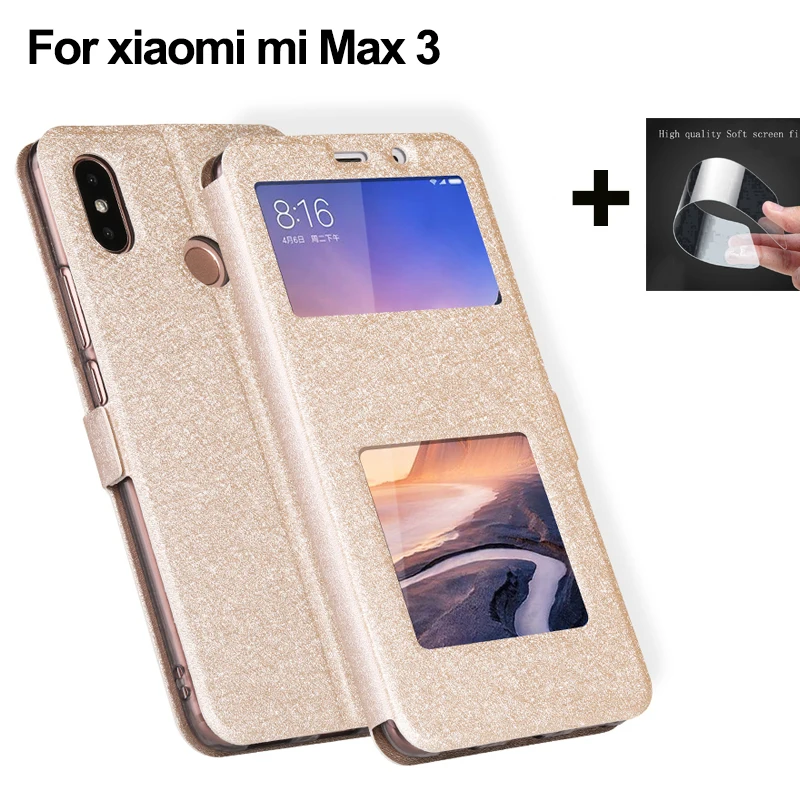 Чехол для xiaomi mi Max 3 6 9 дюйма задняя крышка Роскошный кожаный флип чехол с открытым