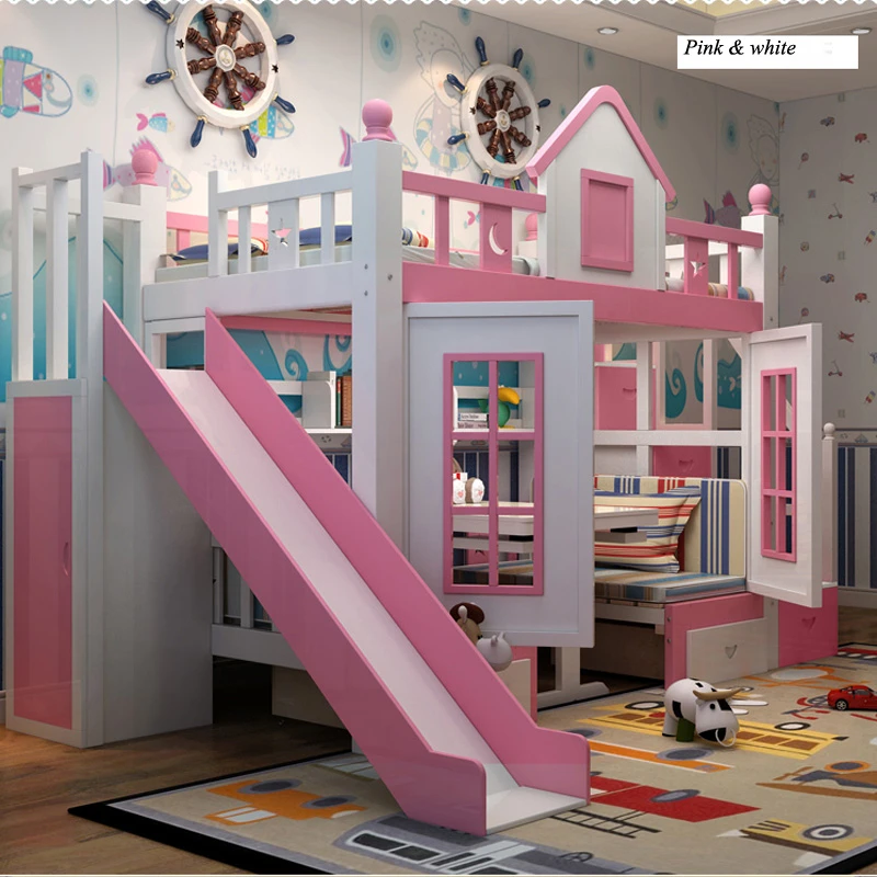 0128tb006 Modern Children Bedroom Furniture Princess Castle With Slide Storages Cabinet Stairs Double Children Bed Children Beds Aliexpress