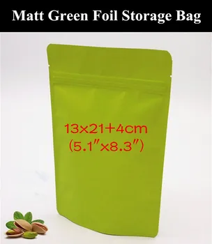 

50pcs 13x21+4cm (5.1"x8.3") 280micron Matt Green Aluminum Foil Zipper Bag Resealable Moisture-proof Green Packaging Bag