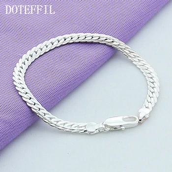 

DOTEFFIL 925 Sterling Silver 6mm Sideways Chain Bracelet For Woman Charm Wedding Engagement Party Fashion Jewelry
