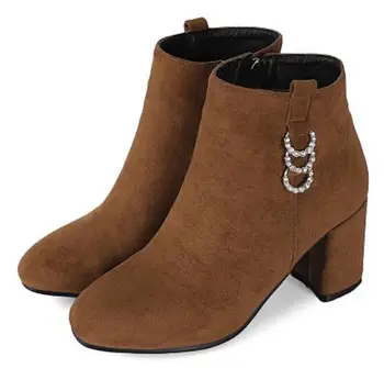 

Sapato Feminino Women Ankle Boots Shoes Woman Chunky High Heels Pumps Shiny Crystal Chaussure Office Ladies Booties XZ181688
