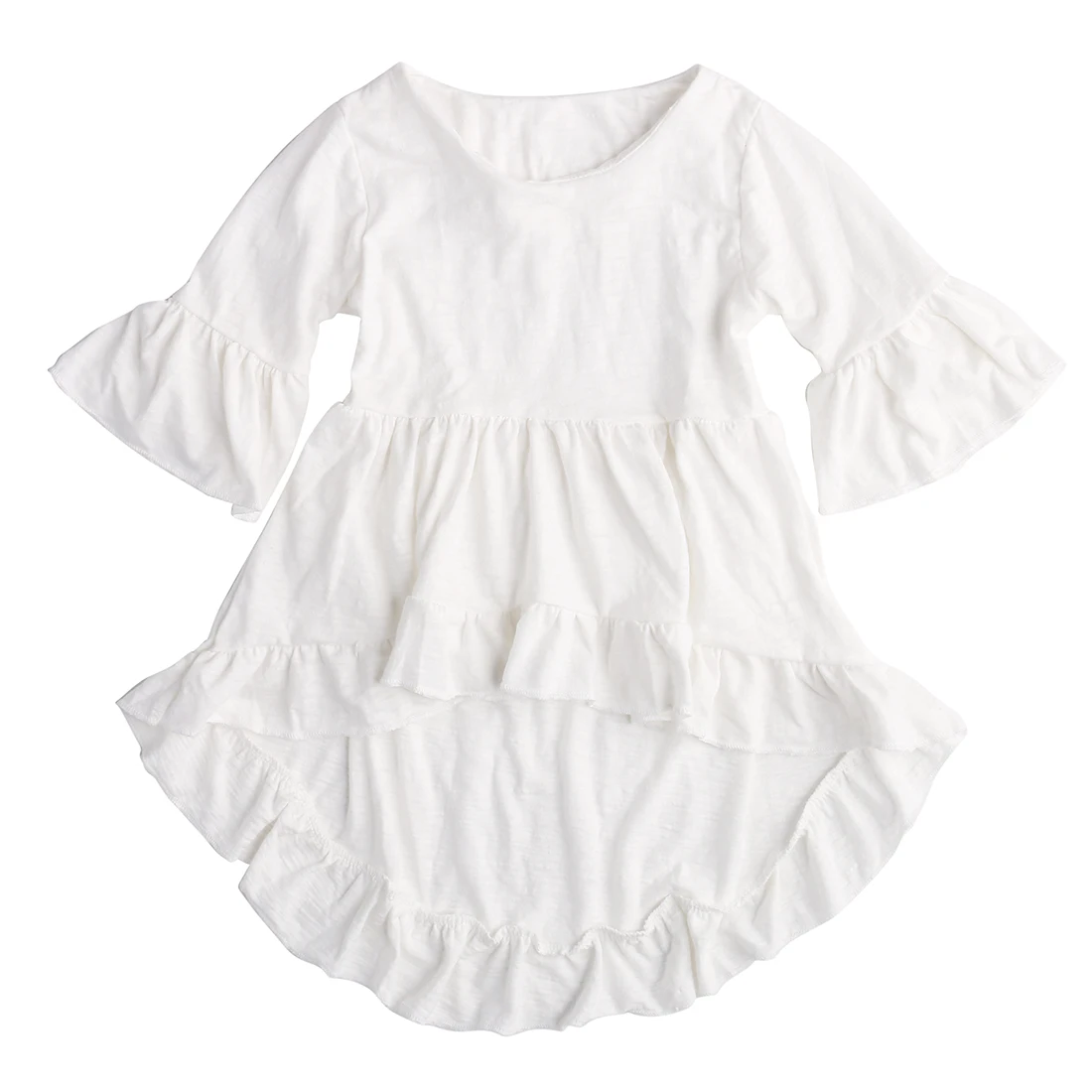 Новое летнее милое асимметричное платье для маленьких девочек вечерние платья с оборками и расклешенными рукавами стильные белые платья принцессы для девочек