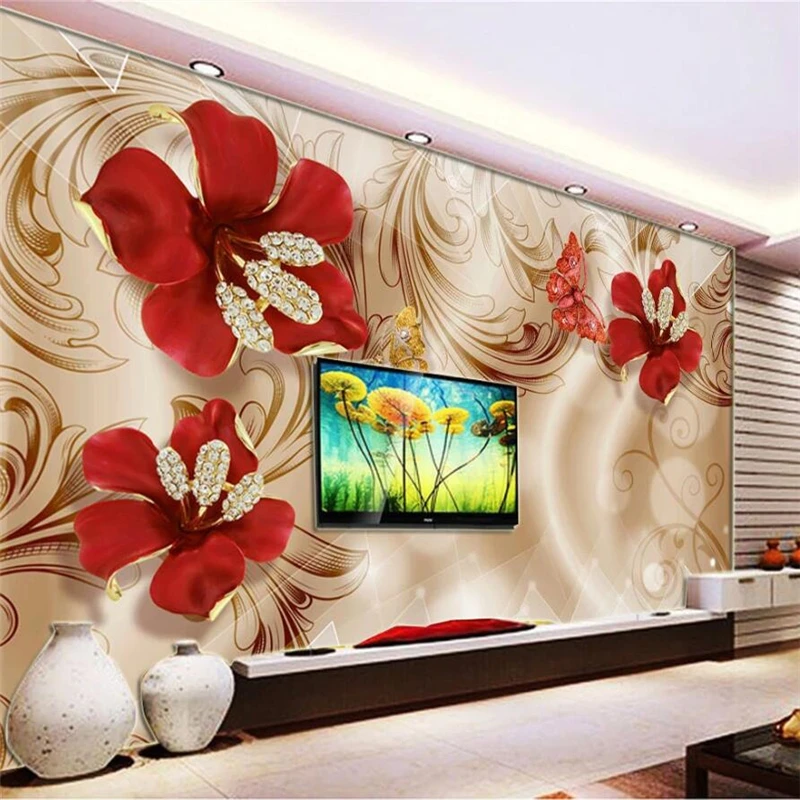 Custom Wallpaper 3d Mural European Palace Style Golden Jewelry Flower