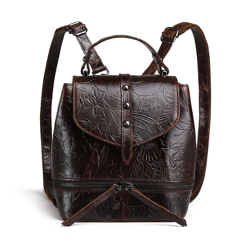 

Genuine Leather Women Backpack Mochila Embossed Leather Laptop Bag Casual School Bags For Teenagers Girls Bolso Estudiente