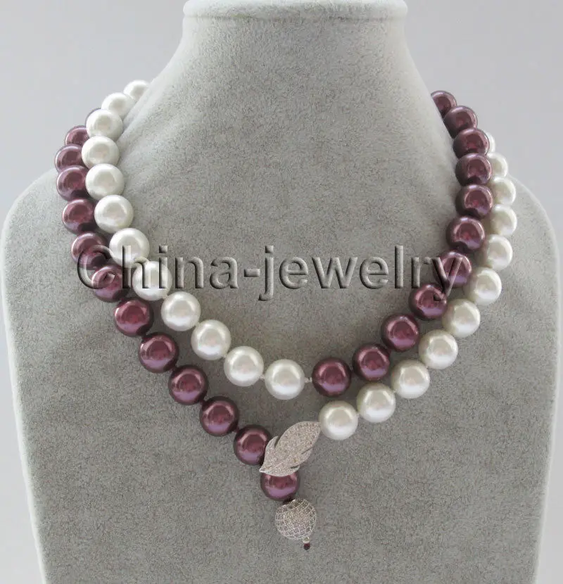 

FREE SHIPPING HOT sell new Style >>>>35" 12mm perfect round white & wine red south sea shell pearl necklace
