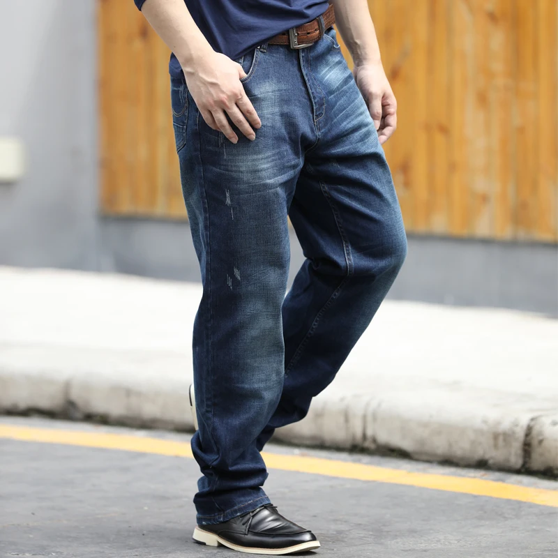 Новый Прямые джинсы Для мужчин Осенняя мода Повседневное Свободные Твердые Хлопок синего джинсового цвета Цвет Для мужчин S Plus Джинсы для
