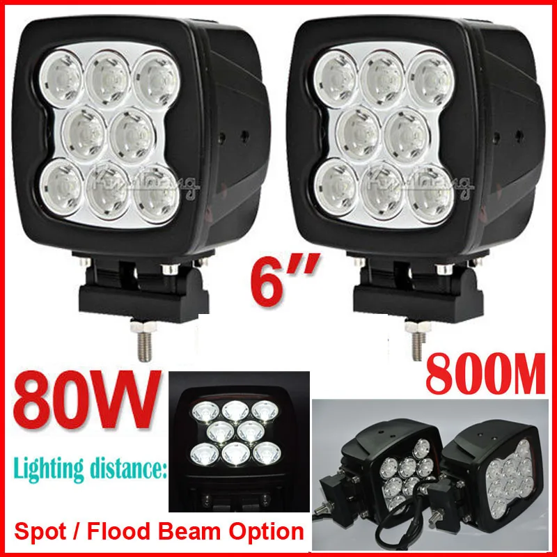 

2PCS 6" 80W CRE 8LED*10W Driving Work Light Offroad SUV ATV 4WD 4x4 Spot /Flood Beam 8000lm 9-32V Heavy Duty Truck SUPER Bright