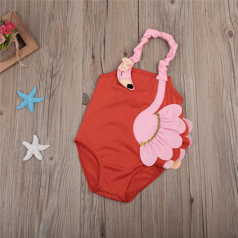 2018 Новый США для маленьких девочек 3D фламинго для плавания Cosutme бикини купальный костюм